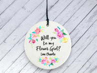 Flower Girl Proposal gift - Floral Personalised Ceramic circle