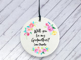 Will you be my Godmother? Proposal gift - Floral Personalised Ceramic circle