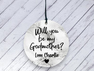 Will you be my Godmother? Proposal gift - Marble Personalised Ceramic circle