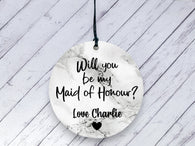 Maid of Honour Proposal gift -  Marble Personalised Ceramic circle