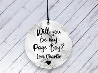 Page Boy Proposal gift - Marble Personalised Ceramic circle