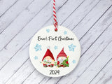 Ceramic Circle Decoration - Xmas gnome & snowflakes personalised baby's first xmas