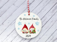 Ceramic Circle Decoration - Xmas gnome & snowflakes family personalised