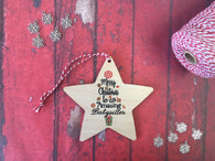 Wooden Star Ornament - Merry Christmas to an Amazing Babysitter