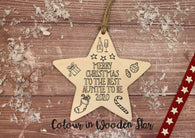 Wooden Colour In Doodle Star Ornament or magnet - Merry Xmas to the best Auntie to be