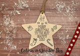 Wooden Colour In Doodle Star Ornament or magnet - Merry Xmas to the best Granny