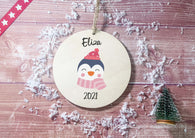 Wooden Circle Decoration - child's name penguin