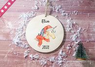 Wooden Circle Decoration - child's name unicorn