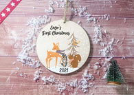 Wooden Circle Decoration - Forest animals baby's first xmas