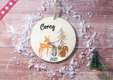 Wooden Circle Decoration - Forest animals child's name