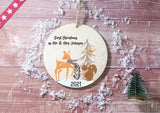 Wooden Circle Decoration - Forest animals first xmas as mr & mrs