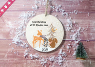 Wooden Circle Decoration - Forest animals first xmas in our new home