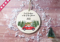 Wooden Circle Decoration - first xmas as mr & mrs red car