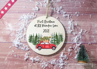 Wooden Circle Decoration - first xmas in our new home red car