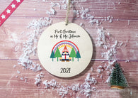 Wooden Circle Decoration - Rainbow gonk first xmas as mr & mrs