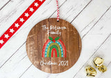 Dark Wood Circle Decoration - 2021 Xmas rainbow