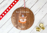 Dark Wood Circle Decoration - baby's first xmas deer