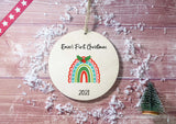 Wooden Circle Decoration - Xmas rainbow - baby's first xmas