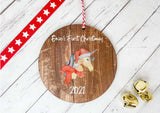 Dark Wood Circle Decoration - baby's first xmas unicorn