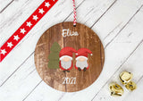 Dark Wood Circle Decoration - child's name santa gonk