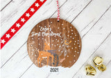 Dark Wood Circle Decoration - forest animals baby's first xmas