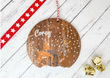 Dark Wood Circle Decoration - forest animals child's name