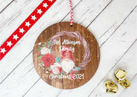 Dark Wood Circle Decoration - gonk with wreath family personalised
