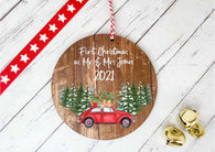 Dark Wood Circle Decoration - first xmas as mr & mrs red car