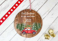 Dark Wood Circle Decoration - first xmas in our new home red car
