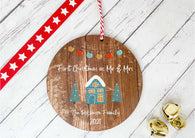 Dark Wood Circle Decoration - Teal house first xmas as mr & mrs