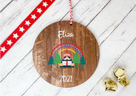 Dark Wood Circle Decoration - Rainbow gonk child's name