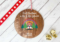 Dark Wood Circle Decoration - Rainbow gonk first xmas as mr & mrs