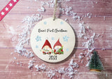 Wooden Circle Decoration - Xmas gnome & snowflakes baby's first xmas