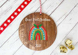 Dark Wood Circle Decoration - Xmas rainbow - baby's first xmas