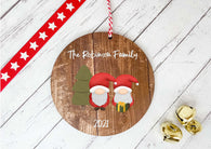 Dark Wood Circle Decoration - Santa gonk - family personalised