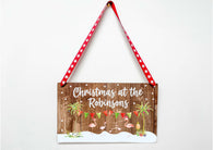 Christmas at the Personalised Hanging Xmas plaque - Flamingo Family