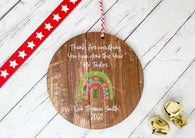 Dark Wood Circle Decoration - rainbow teacher 2021