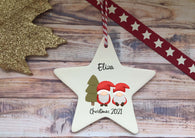 Ceramic Hanging Star Decoration Child's name santa gonk