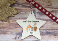 Ceramic Hanging Star Decoration Forest animals baby's first xmas