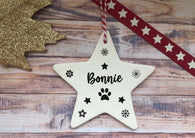 Ceramic Hanging Star Decoration Monochrome pet personalised