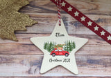 Ceramic Hanging Star Decoration Child's name red car