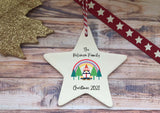 Ceramic Hanging Star Decoration Rainbow gonk family personalised