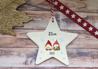 Ceramic Hanging Star Decoration Xmas gnome & snowflakes child's name