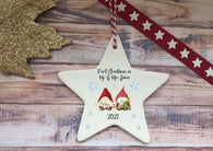 Ceramic Hanging Star Decoration Xmas gnome & snowflakes first xmas as mr & mrs