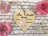 Wooden Heart Ornament - Auntie Rare As A Unicorn