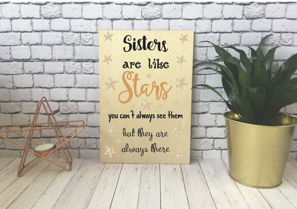 Wooden Print - Sisters Are Like Stars