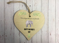 Wooden Heart Ornament - Elephant Mothers Day