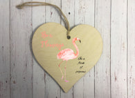 Wooden Heart Ornament - Flamingo