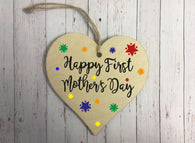 Wooden Heart Ornament - Happy First Mothers Day Stars