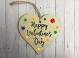 Wooden Heart Ornament - Happy Valentines Day Stars